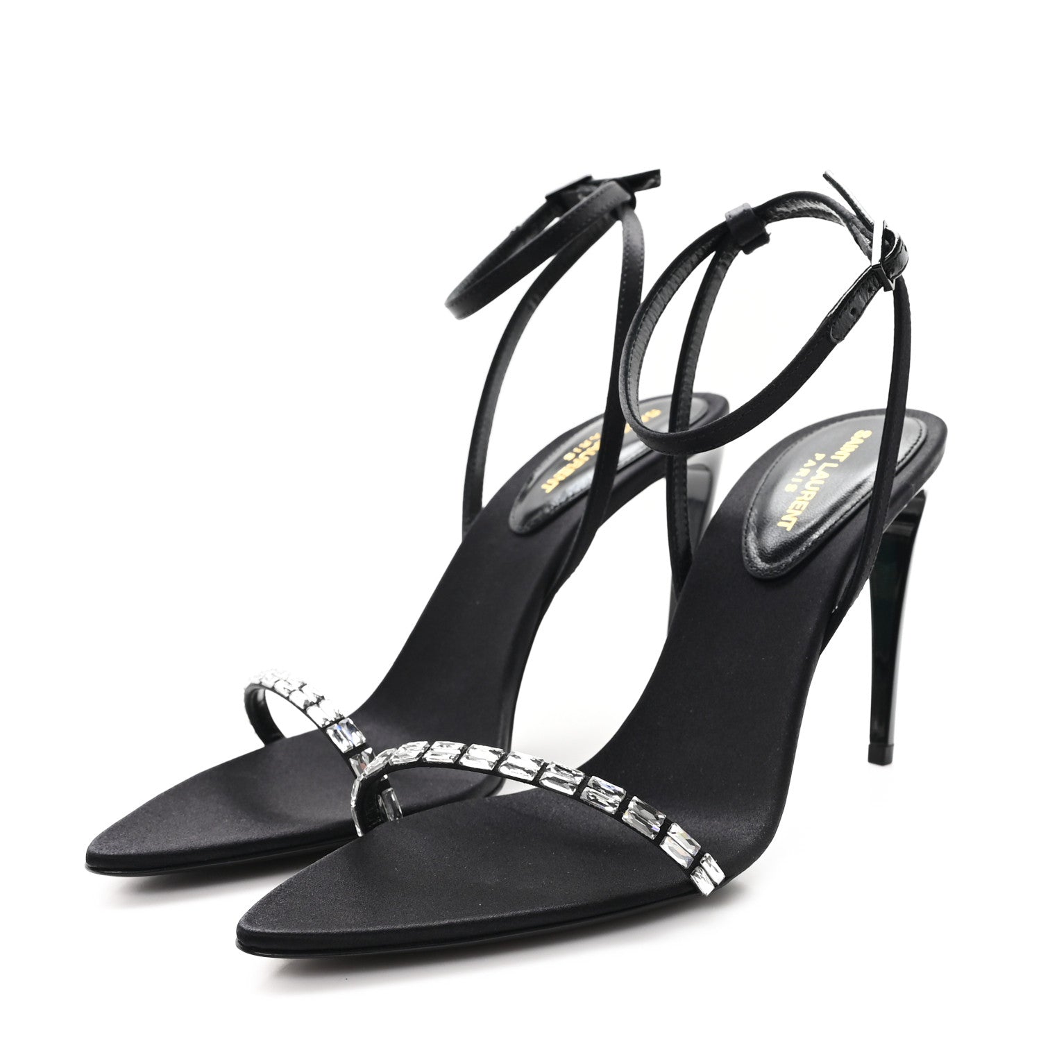 CREPE SATIN CRYSTAL NEW NUIT 90 ANKLE STRAP SANDALS BLACK