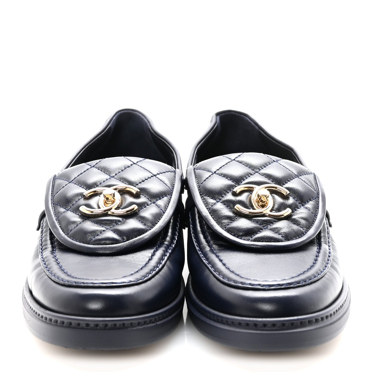 LAMBSKIN QUILTED CC TURNLOCK LOAFERS NAVY