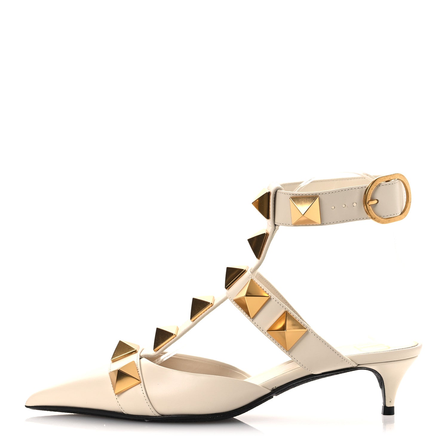 CALFSKIN ROMAN STUD ANKLE STRAP 40MM PUMPS WHITE