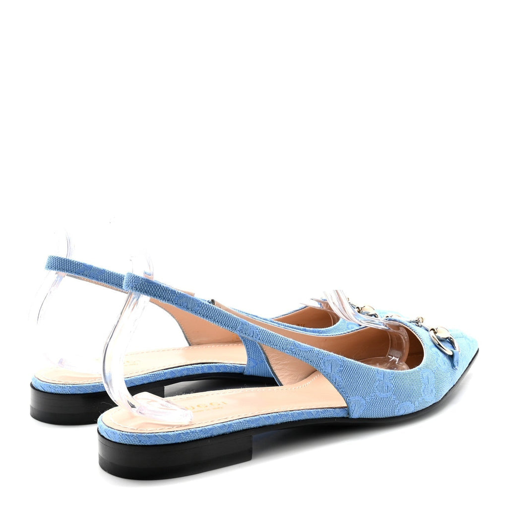 CANVAS GG MONOGRAM HORSEBIT WOMENS SLINGBACK BALLET FLAT LIGHT BLUE