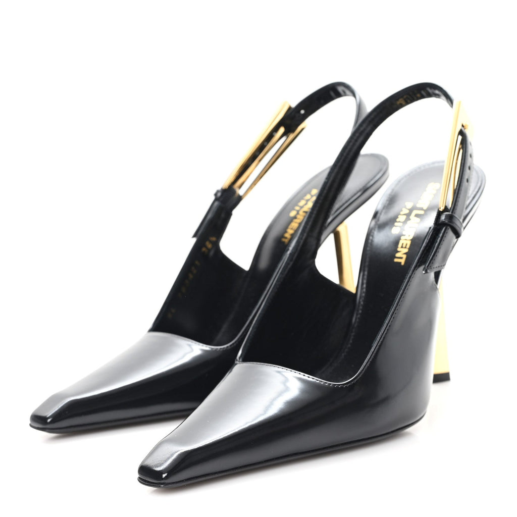 GLAZED CALFSKIN LEE 110 SLINGBACK PUMPS BLACK