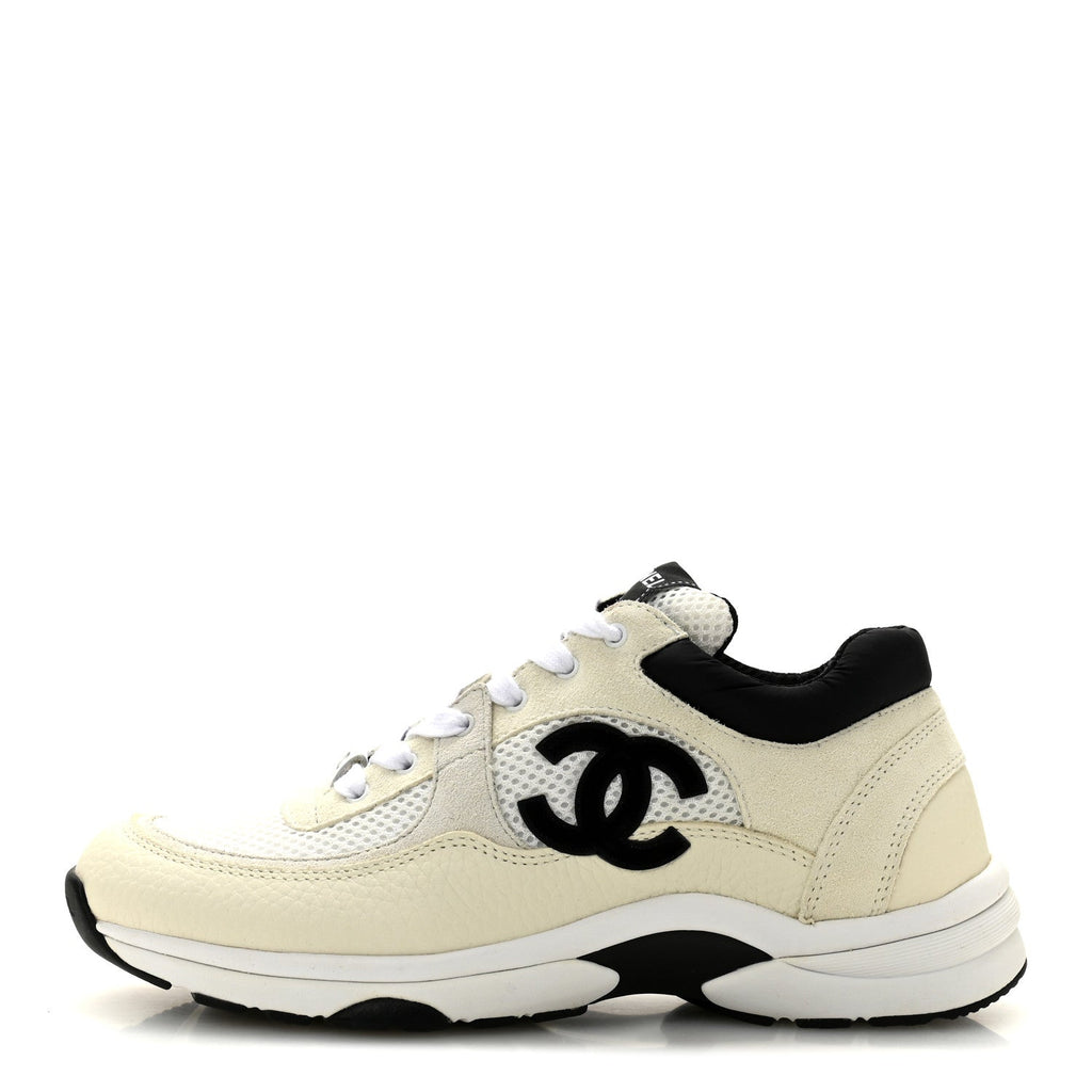 MESH SUEDE CALFSKIN GRAINED CALFSKIN WOMENS CC SNEAKERS WHITE BLACK
