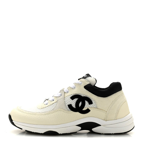 MESH SUEDE CALFSKIN GRAINED CALFSKIN WOMENS CC SNEAKERS WHITE BLACK