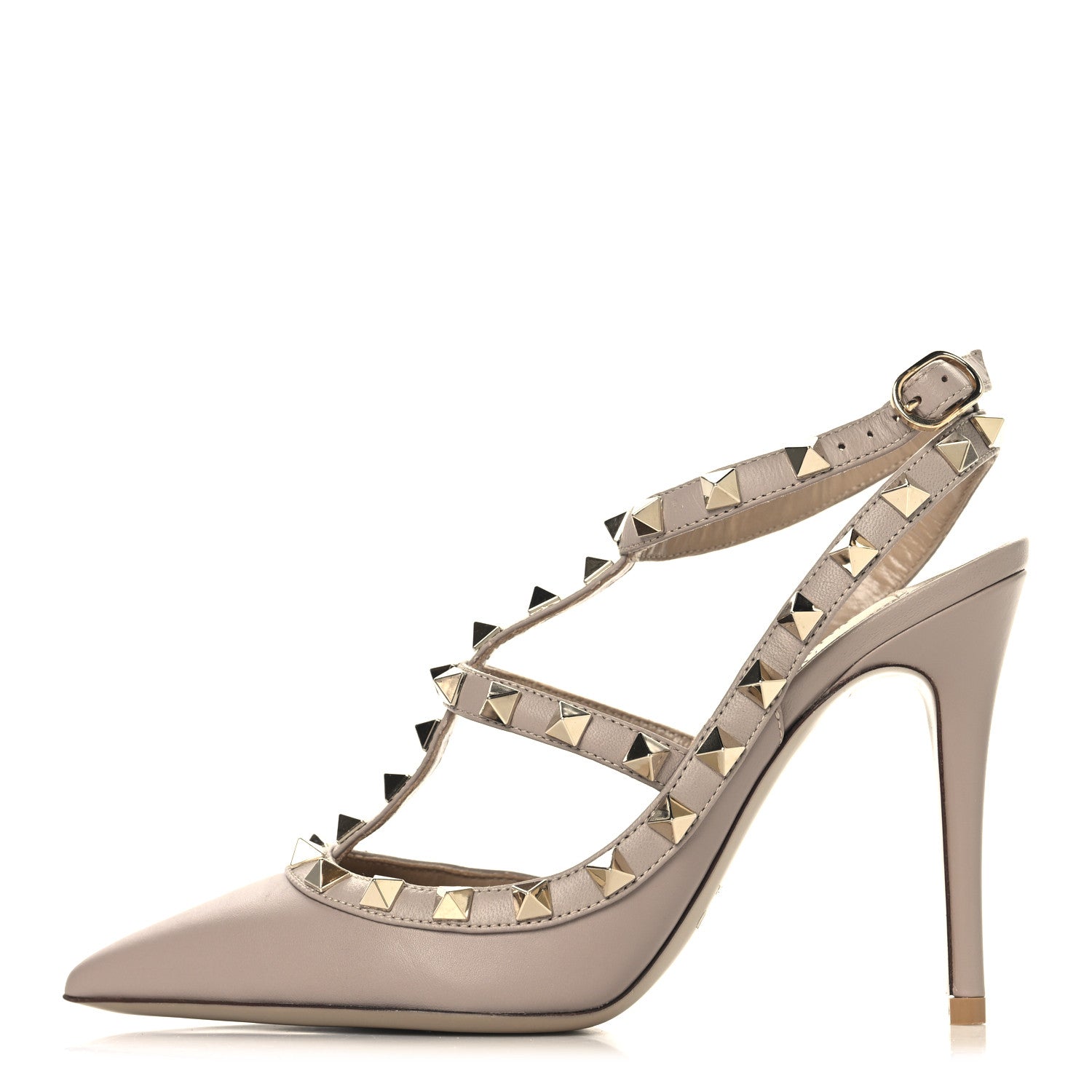 CALFSKIN NAPPA ROCKSTUD ANKLE STRAP 100MM PUMPS POUDRE