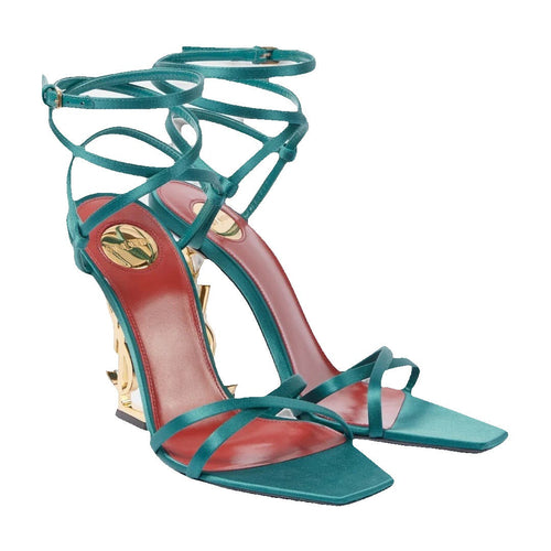 Saint Laurent Silk Opyum Sandals 110 - Teal
