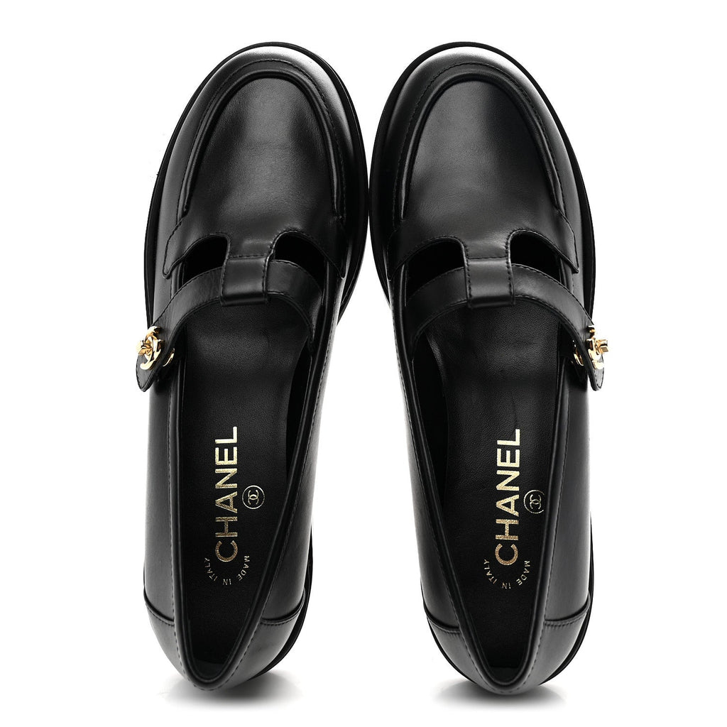 CALFSKIN CC TURNLOCK MOCCASIN LOAFERS BLACK