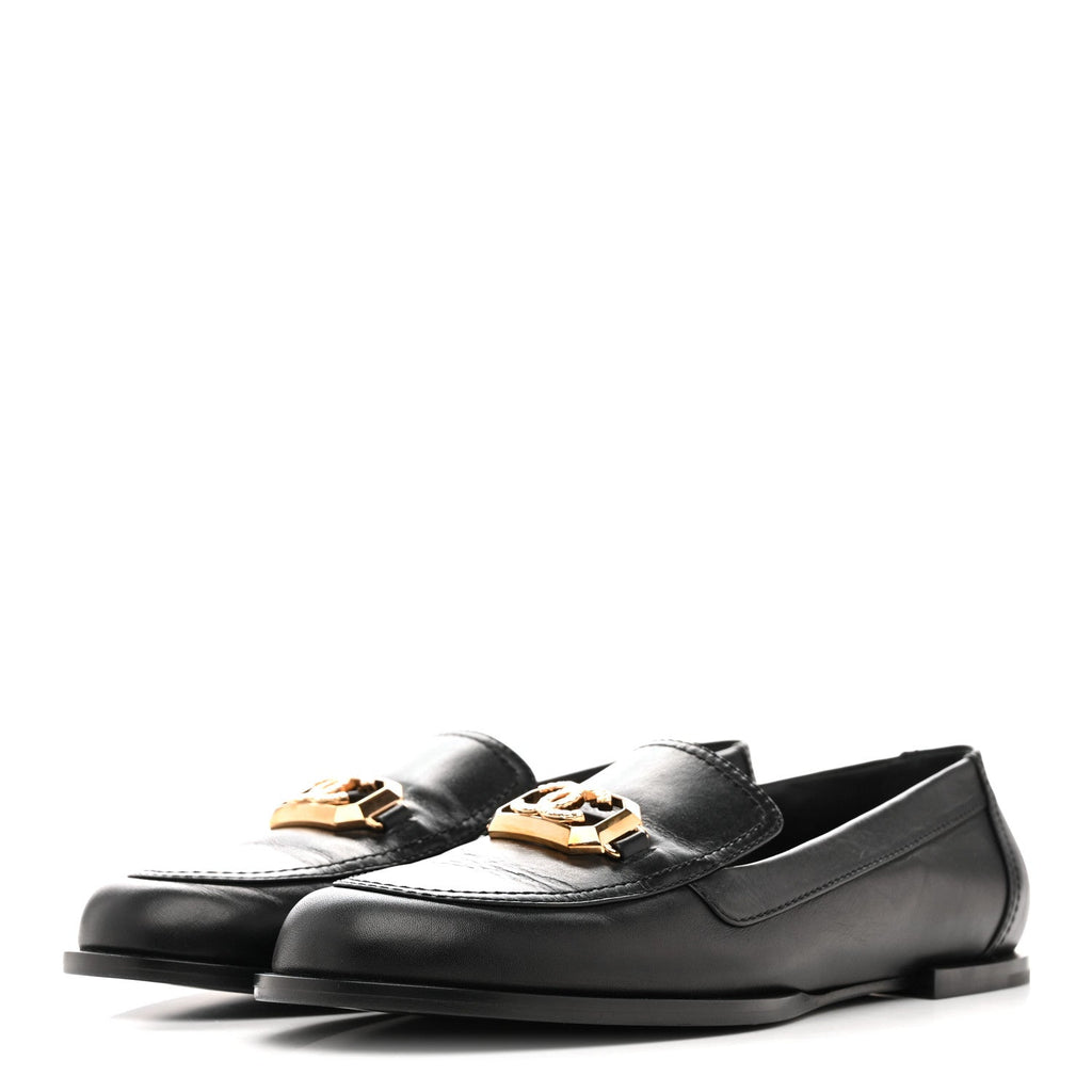 SHINY CALFSKIN METAL CC MOCASSIN LOAFERS BLACK