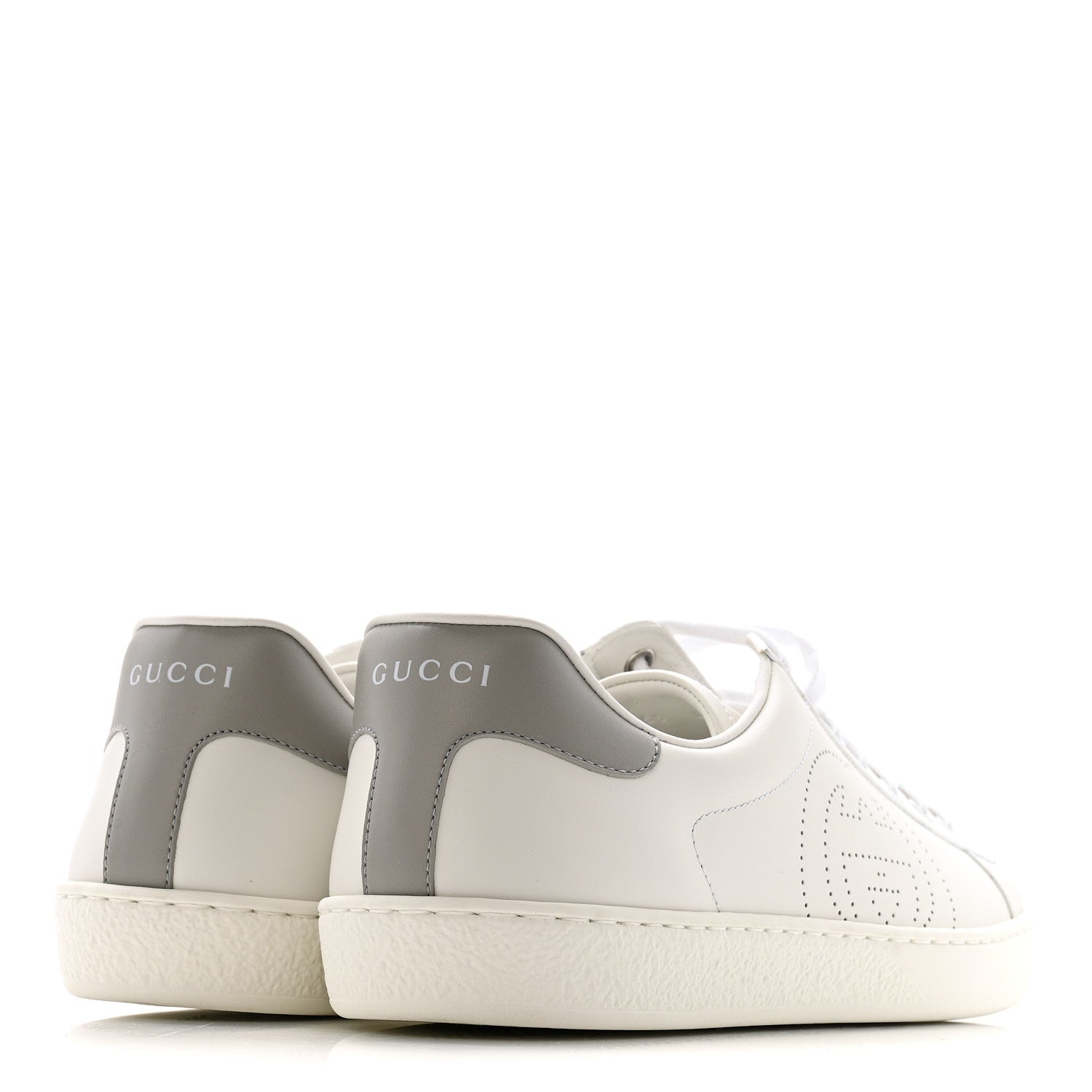CALFSKIN INTERLOCKING G PERFORATED MENS ACE SNEAKERS WHITE GREY SKY