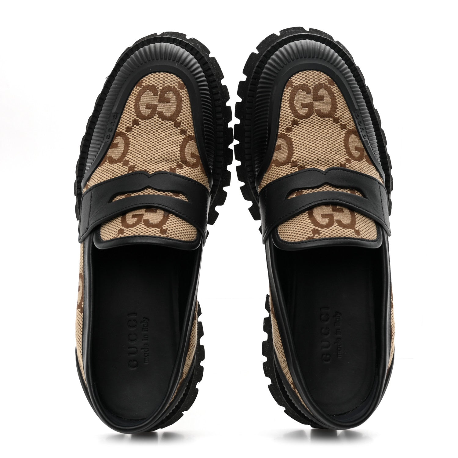 MONOGRAM JUMBO GG MIRO SOFT CALFSKIN MENS LUG SOLE LOAFERS CAMEL EBONY BLACK