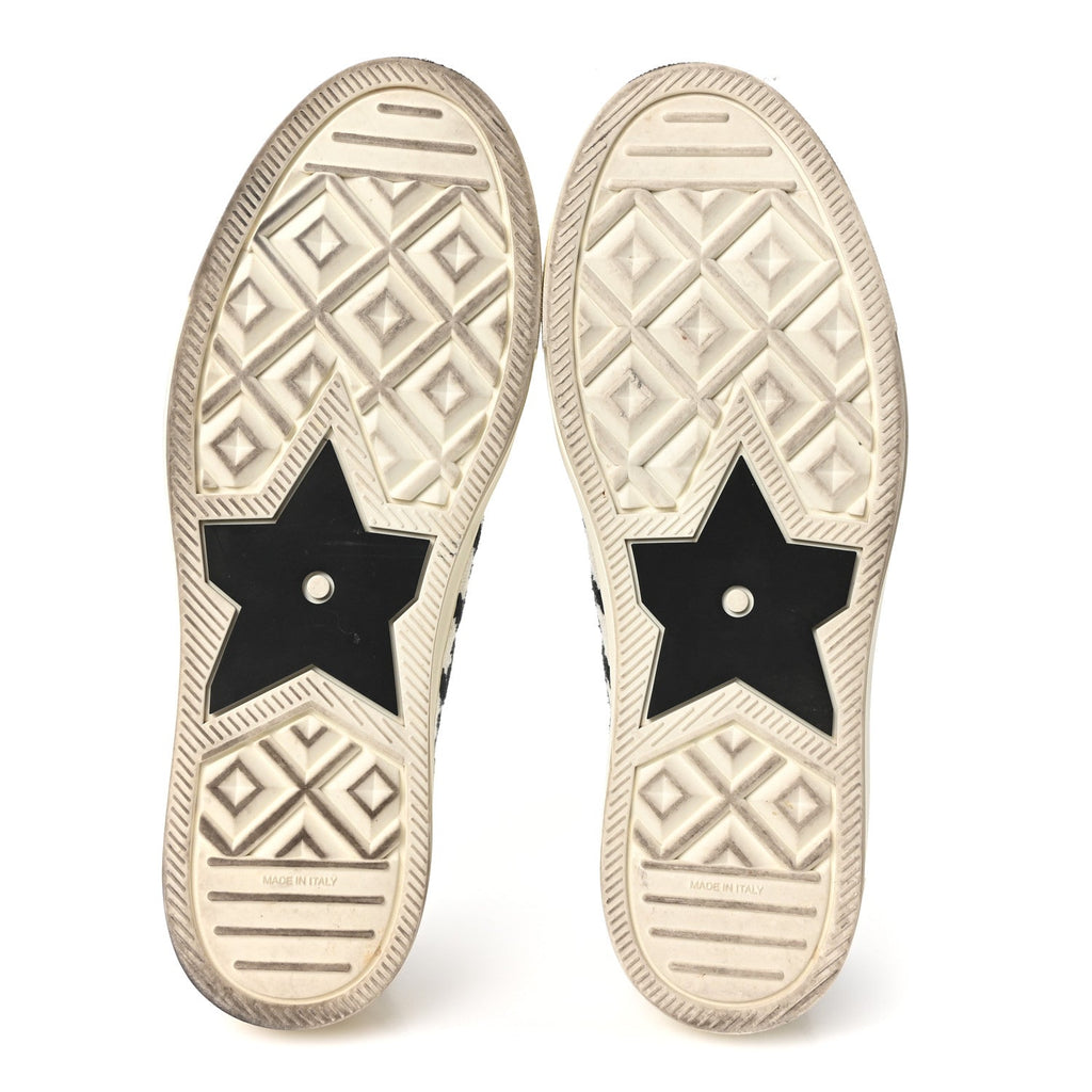 CANVAS MACRO HOUNDSTOOTH EMBROIDERED WOMENS WALK'N'DIOR LOW TOP SNEAKERS WHITE BLACK