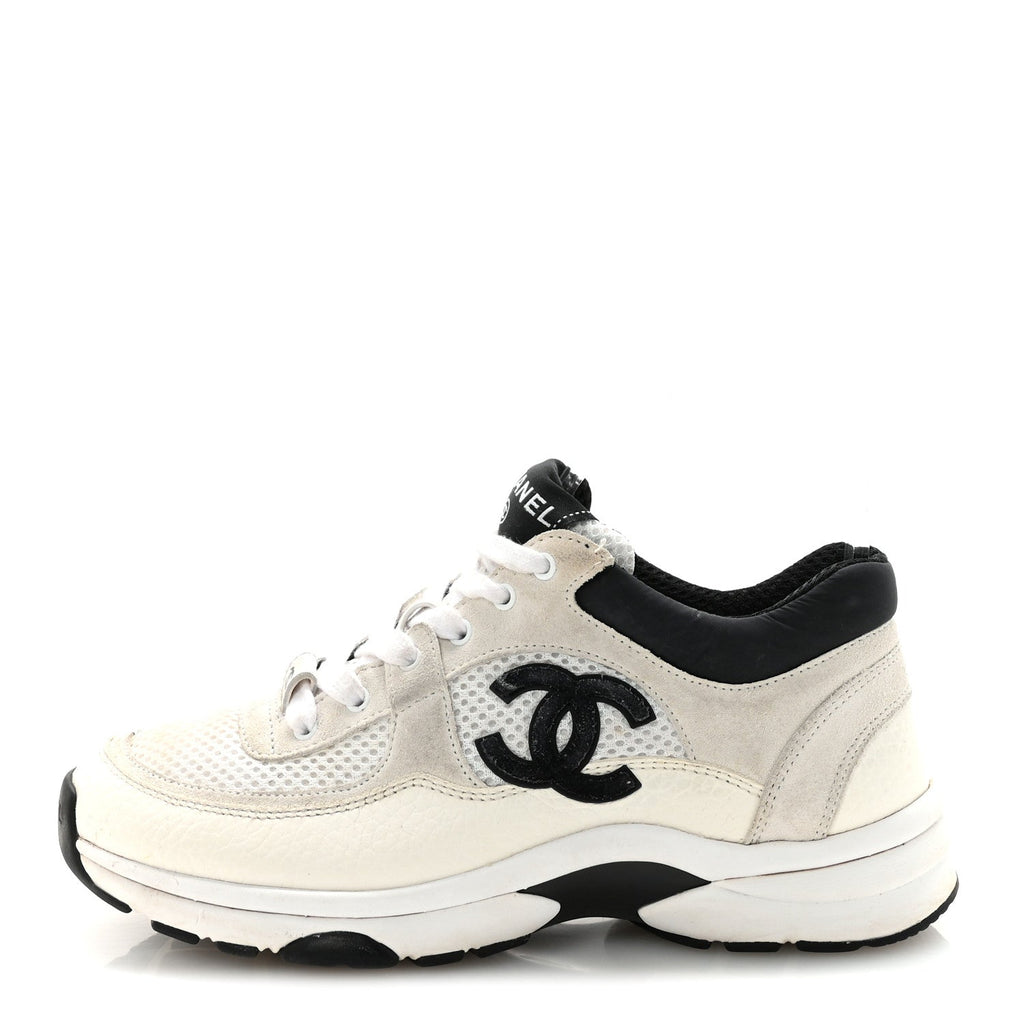 MESH SUEDE CALFSKIN GRAINED CALFSKIN WOMENS CC SNEAKERS WHITE BLACK
