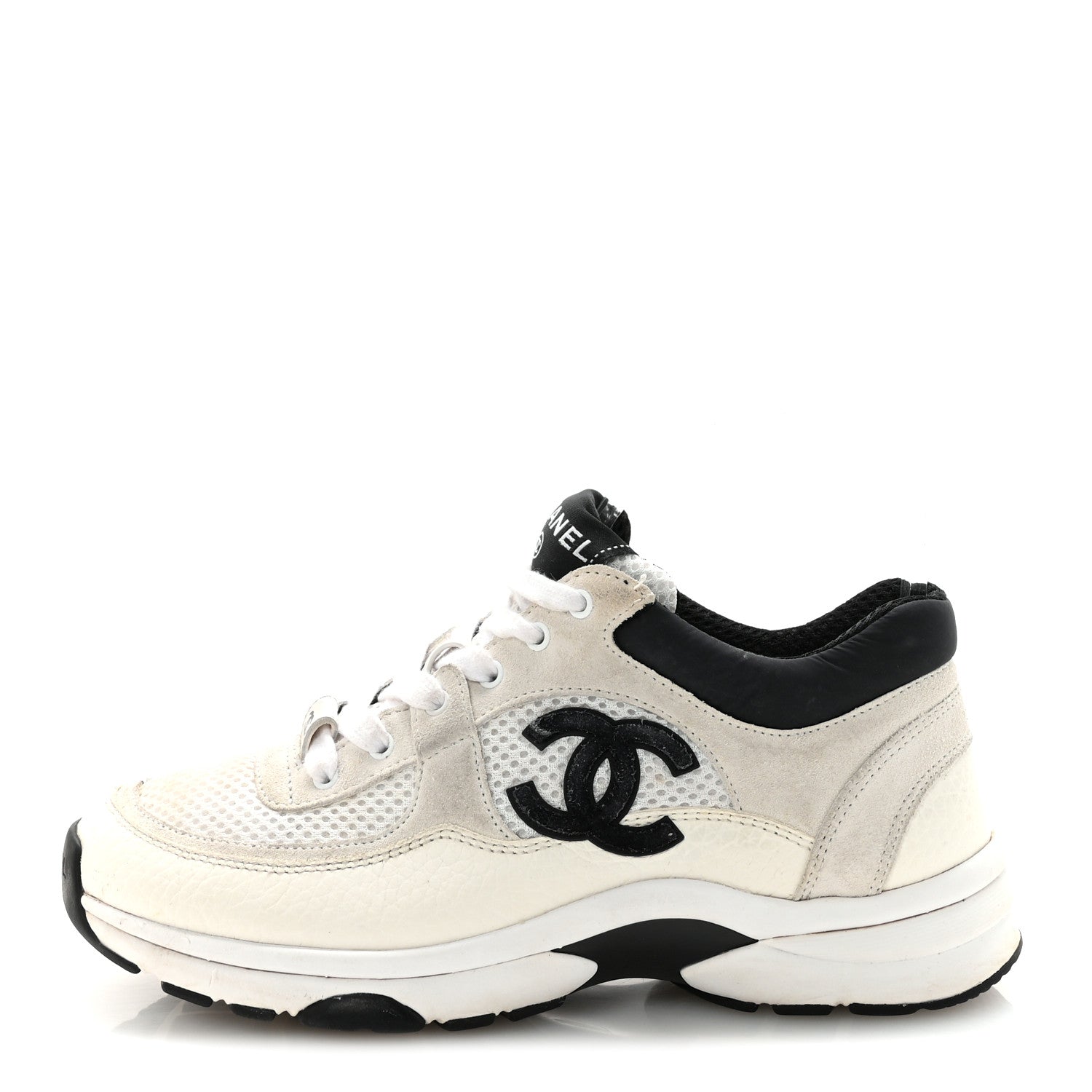 MESH SUEDE CALFSKIN GRAINED CALFSKIN WOMENS CC SNEAKERS WHITE BLACK
