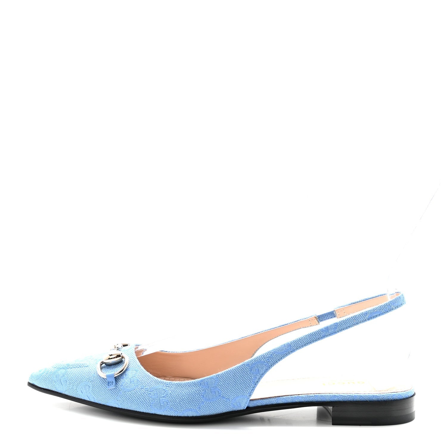 CANVAS GG MONOGRAM HORSEBIT WOMENS SLINGBACK BALLET FLAT LIGHT BLUE