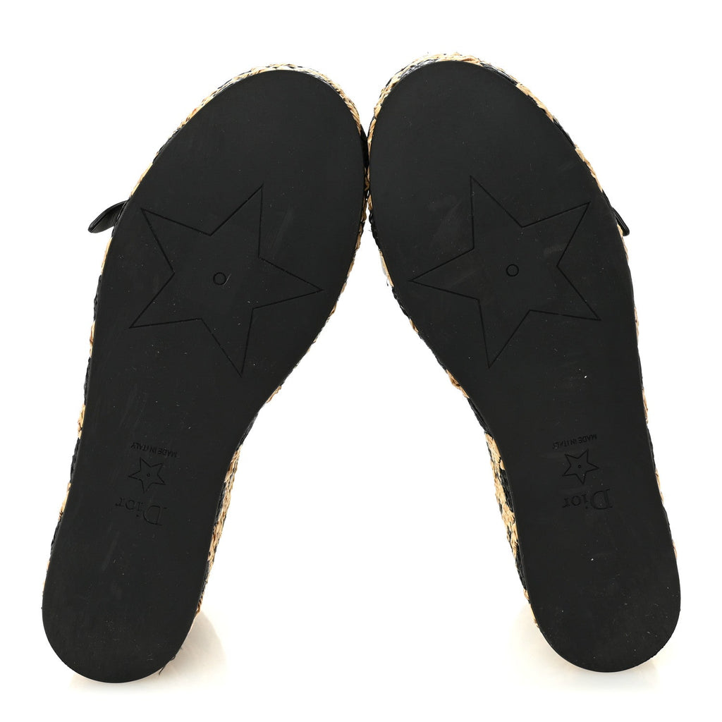 RAFFIA CALFSKIN L'AMAZONE WEDGE SANDALS BLACK NATURAL