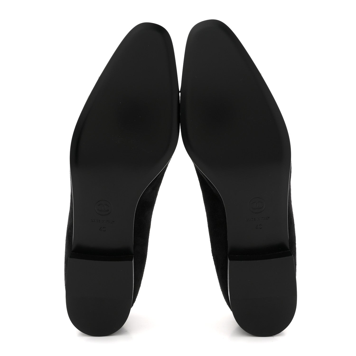 SUEDE KIDSKIN LAMBSKIN PATENT CALFSKIN CRYSTAL CC CAP TOE FLATS BLACK
