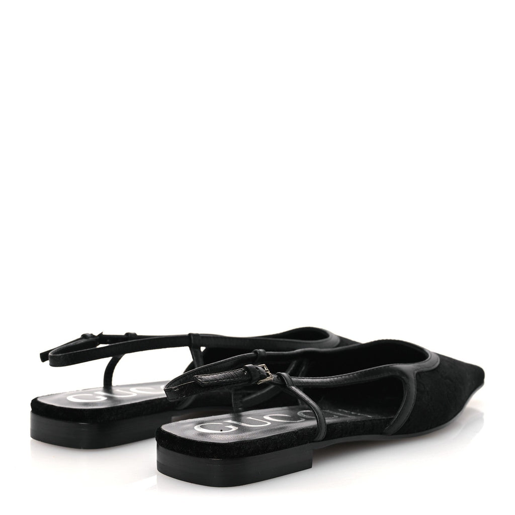 NEW VELVET ASHMIR GG MONOGRAM MALAGA KID SLINGBACK BALLET FLATS BLACK