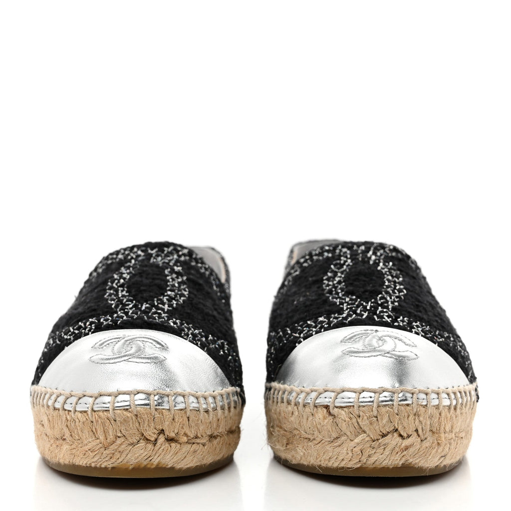METALLIC TWEED LAMBSKIN CC ESPADRILLES BLACK SILVER