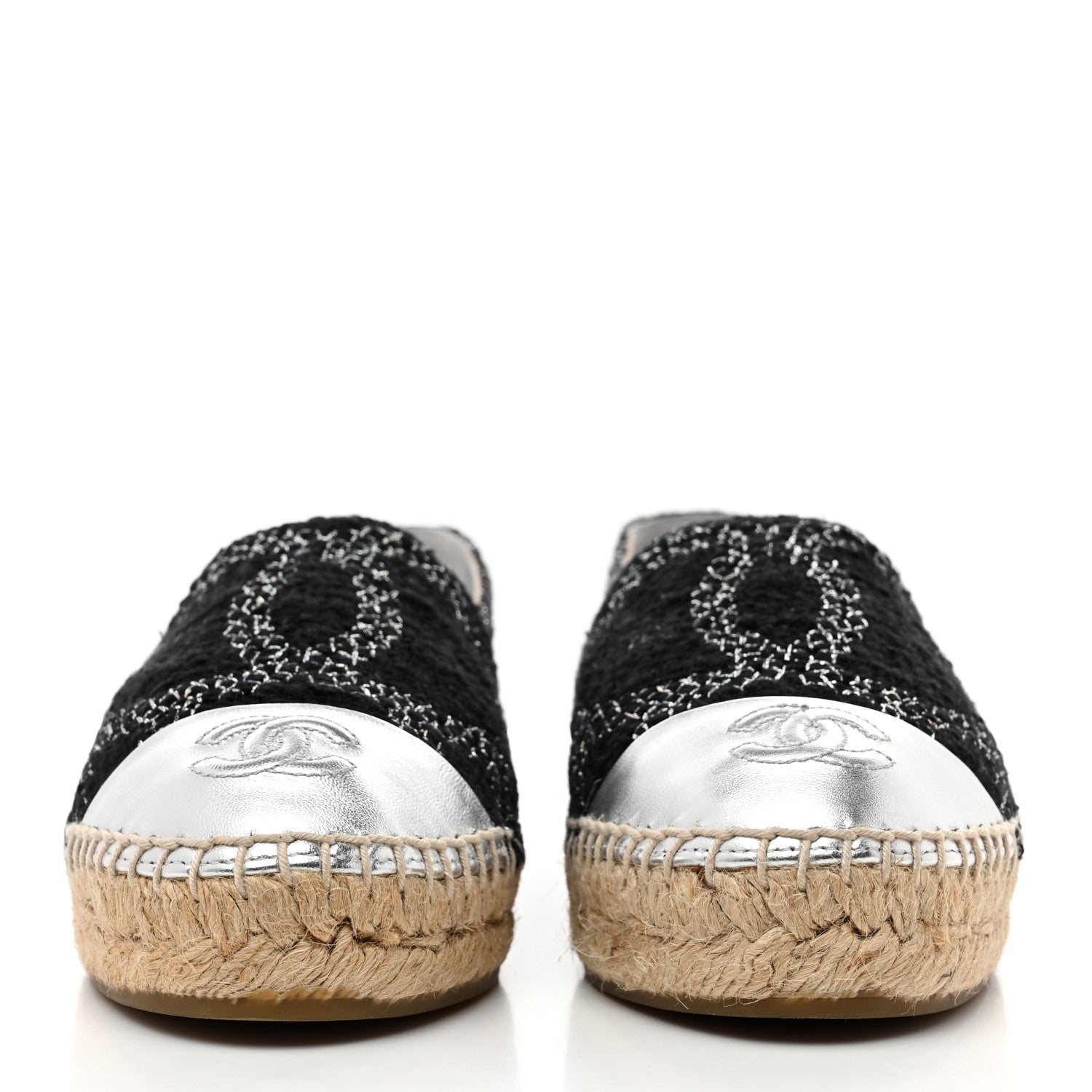 METALLIC TWEED LAMBSKIN CC ESPADRILLES BLACK SILVER