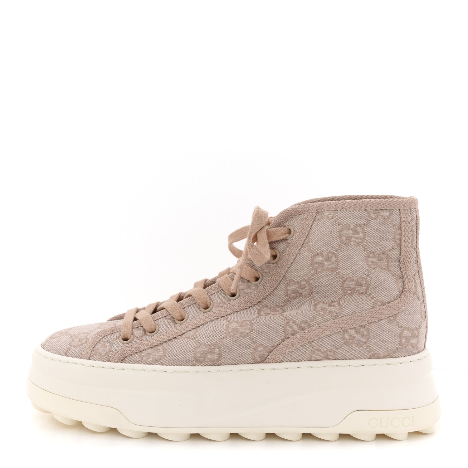 NEW CANVAS GG MONOGRAM WOMENS TENNIS 1977 HIGH TOP 55MM PLATFORM SNEAKERS SKIN ROSE DARK SKIN ROSE