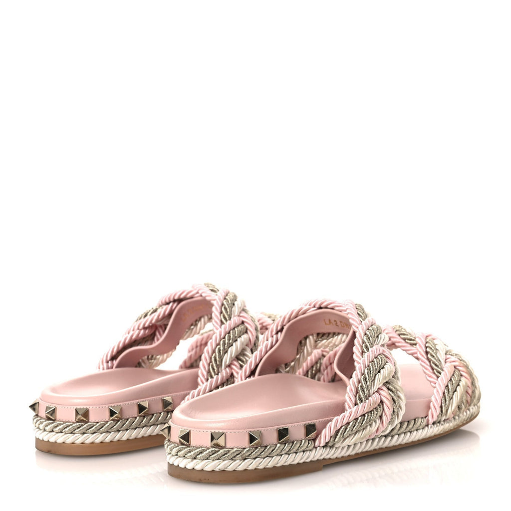 SILK CORD CALFSKIN ROCKSTUD ROPE ESPADRILLE WEDGE SANDALS PINK