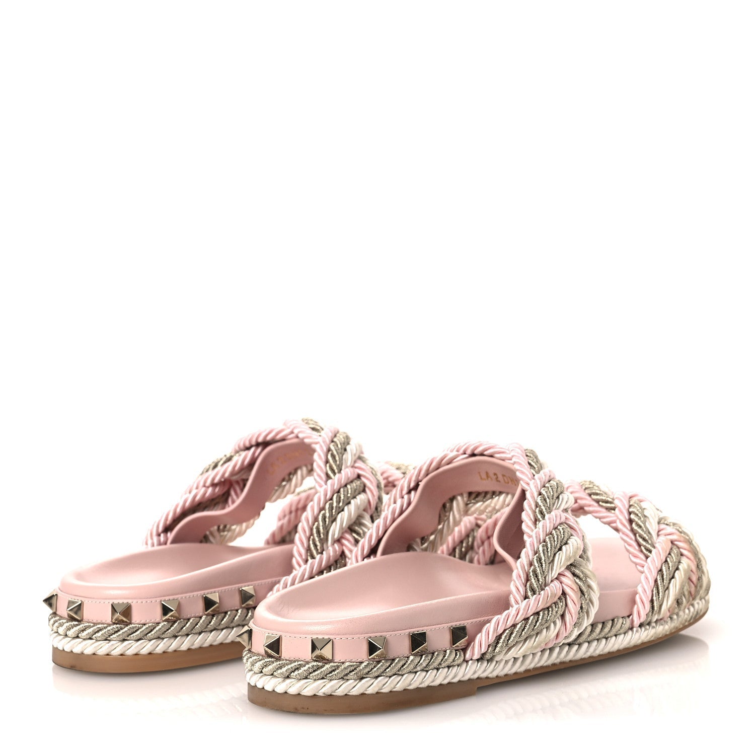 SILK CORD CALFSKIN ROCKSTUD ROPE ESPADRILLE WEDGE SANDALS PINK
