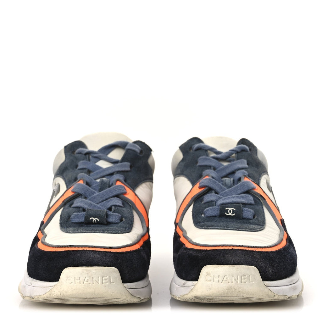 NYLON CALFSKIN SUEDE CC WOMENS SNEAKERS NAVY WHITE ORANGE BLACK
