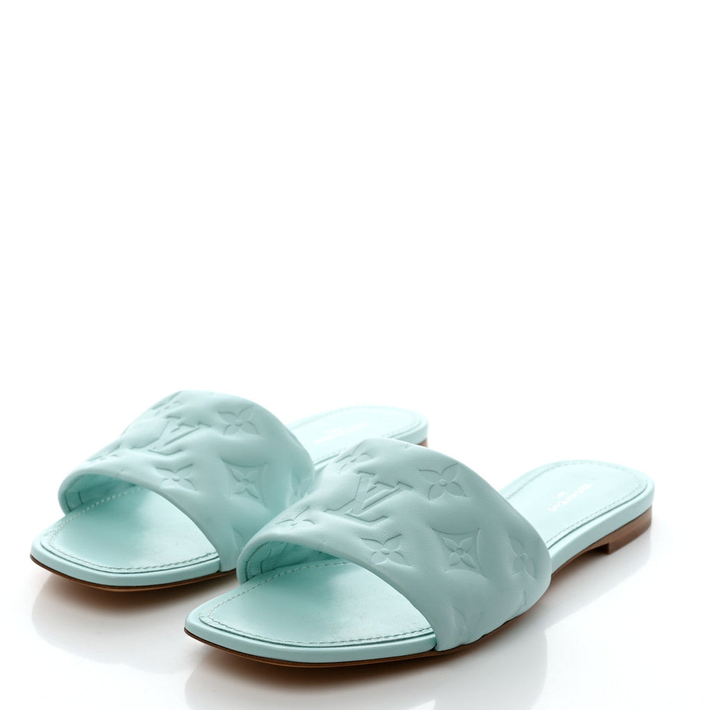 LOUIS VUITTON REVIVAL FLAT MULE IN VERT D'EAU LAMBSKIN