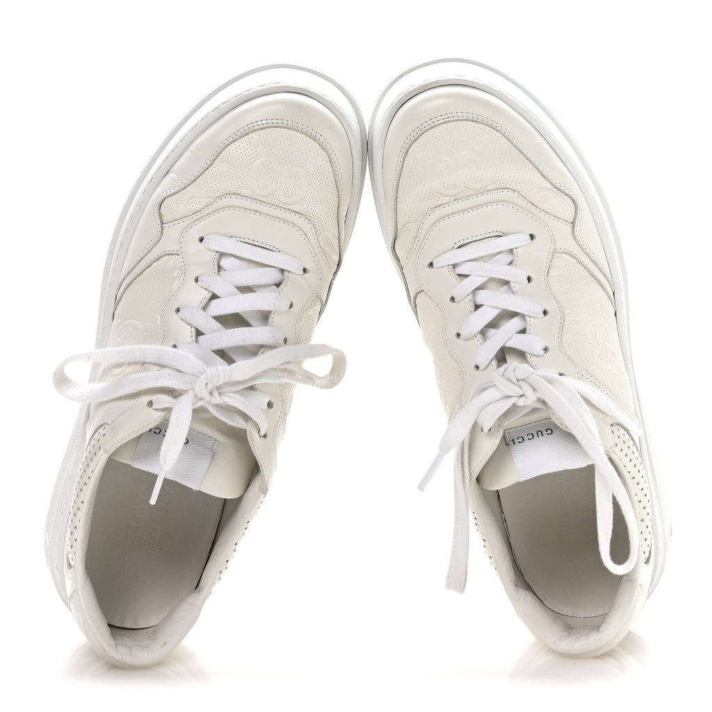CALFSKIN GG TENNIS EMBOSSED PERFORATED MENS INTERLOCKING G 55MM SNEAKERS GREAT WHITE