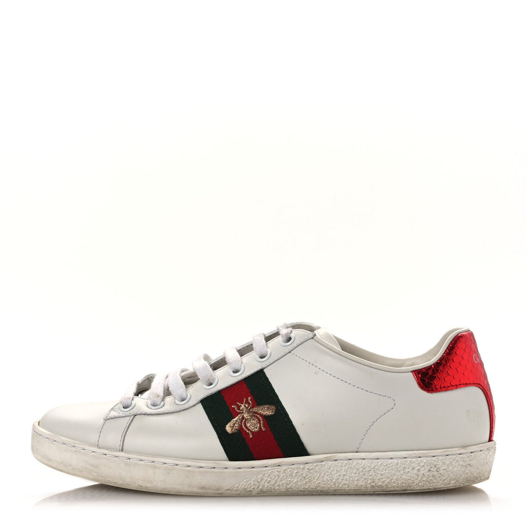 CALFSKIN AYERS BEE EMBROIDERED WOMENS ACE SNEAKERS WHITE GREEN
