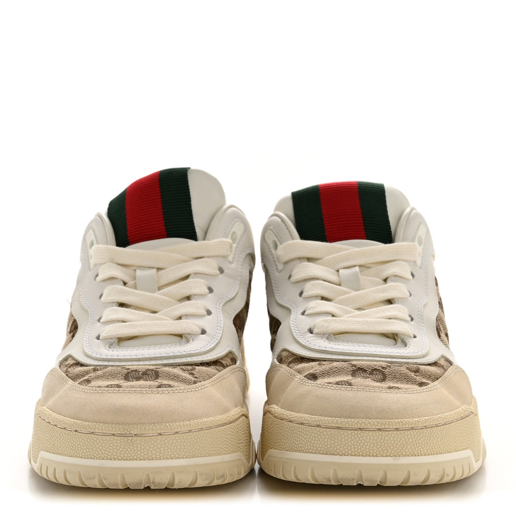 CALFSKIN GG MONOGRAM RE-WEB WOMENS SNEAKERS WHITE BEIGE EBONY