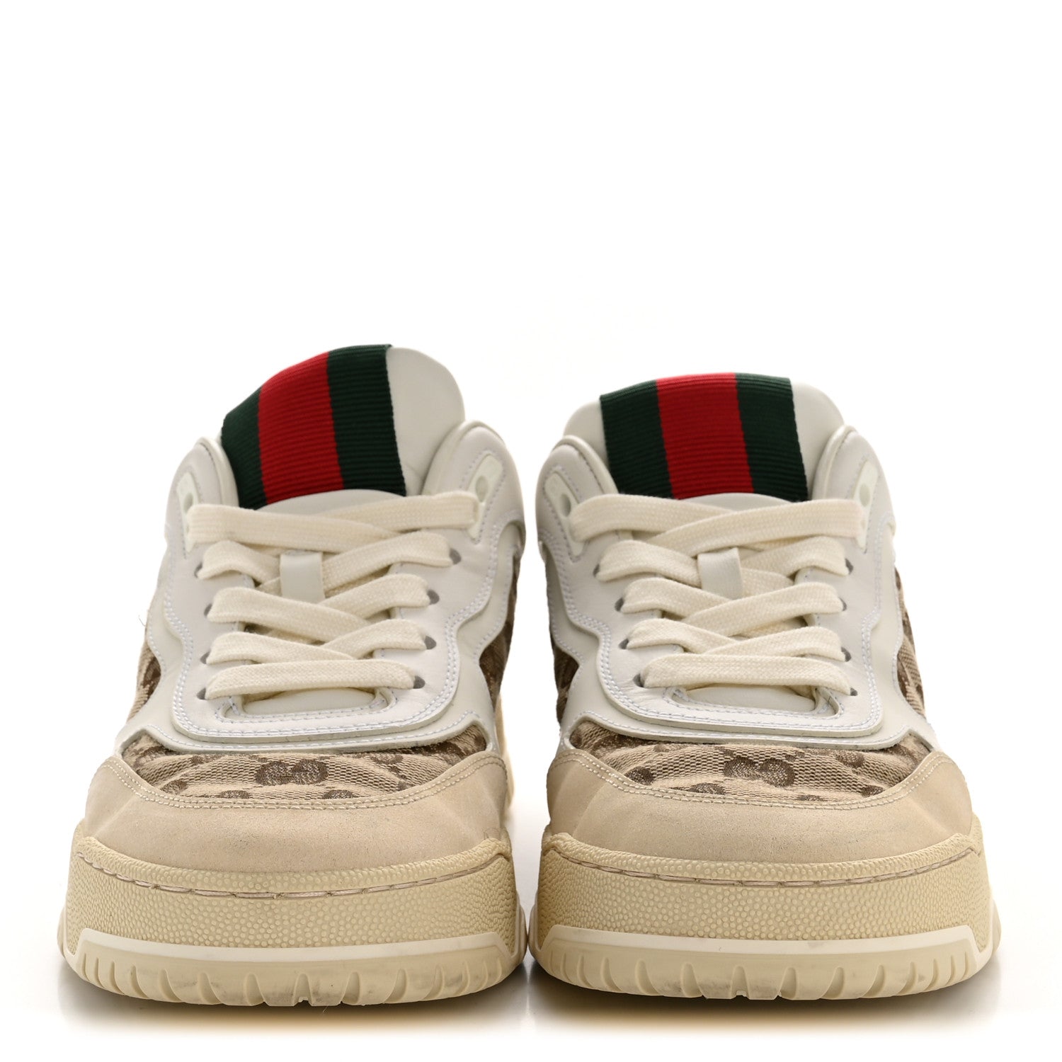 CALFSKIN GG MONOGRAM RE-WEB WOMENS SNEAKERS WHITE BEIGE EBONY