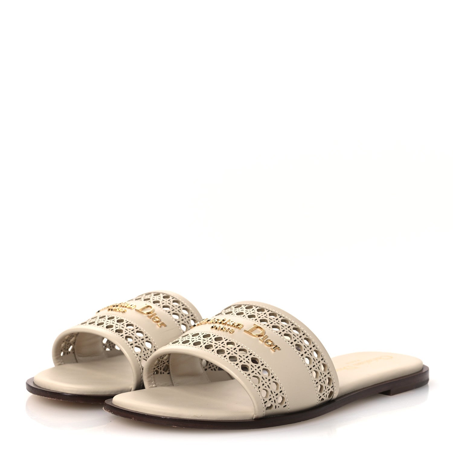 CALFSKIN LAMBSKIN MICRO CANNAGE D-LANE FLAT SLIDE SANDALS LIGHT ECRU