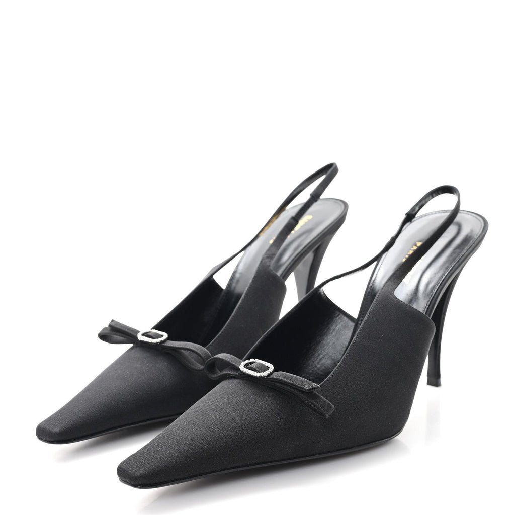 CREPE DE CHINE CRYSTAL BOW SLINGBACK PUMPS BLACK