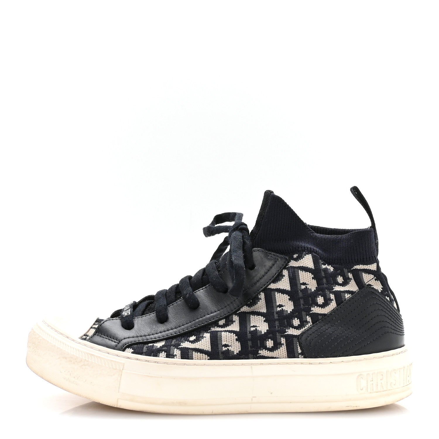 TECHNICAL KNIT CALFSKIN OBLIQUE WOMENS WALK'N DIOR HIGH TOP SNEAKERS DEEP BLUE