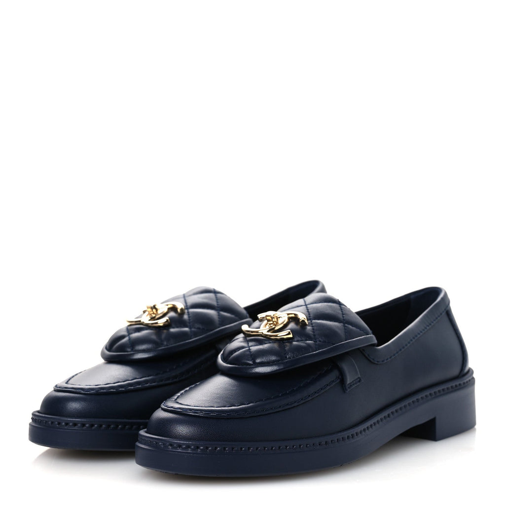 LAMBSKIN QUILTED CC TURNLOCK LOAFERS NAVY