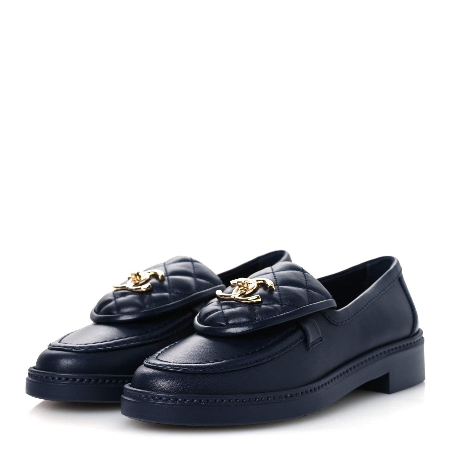 LAMBSKIN QUILTED CC TURNLOCK LOAFERS NAVY