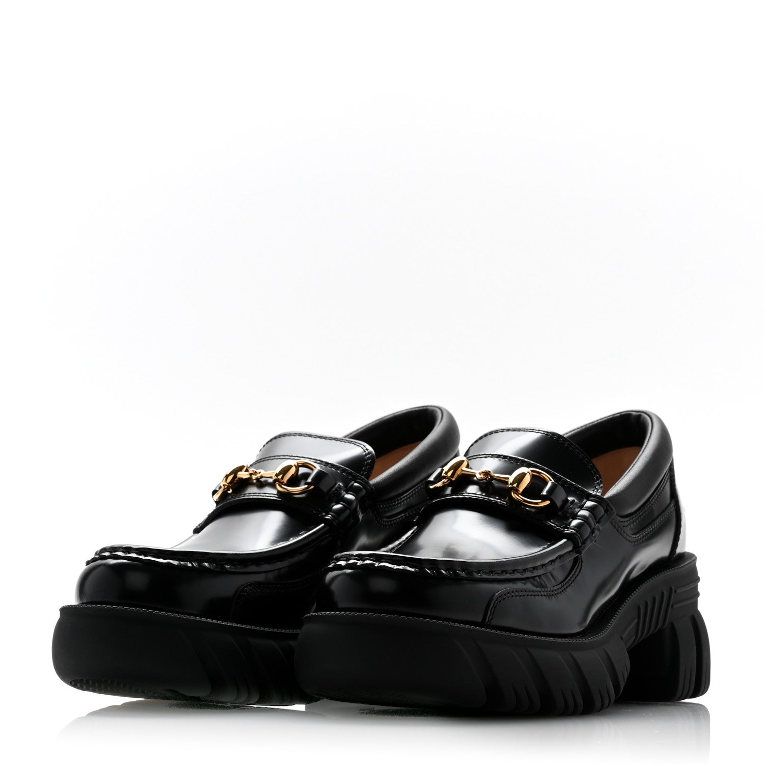 MAGNUM CALFSKIN NAPPA SAMOA WOMENS HORSEBIT PLATFORM CHUNKY LUG SOLE 40MM LOAFERS BLACK