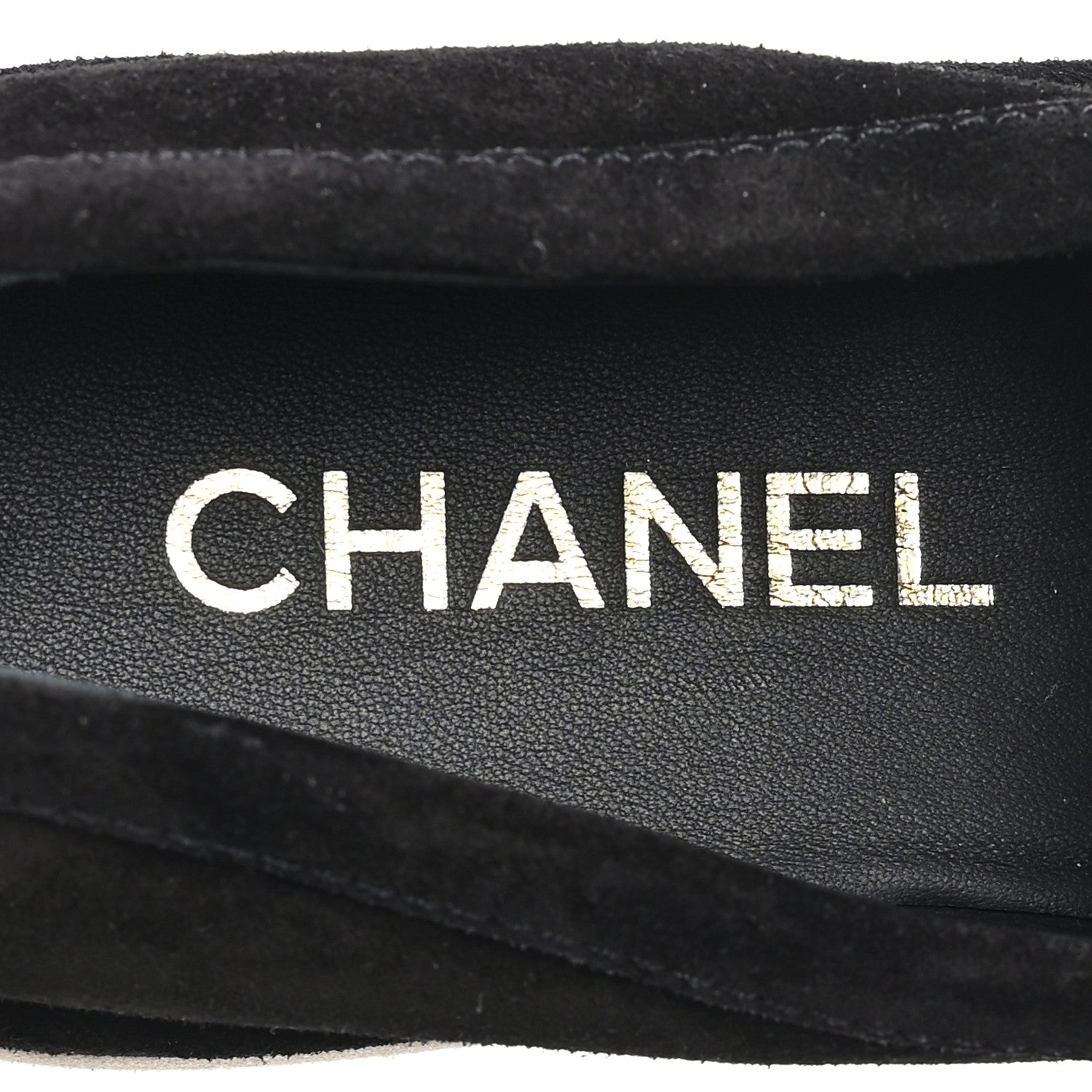 SUEDE CALFSKIN PEARL CC MOCCASIN LOAFERS BLACK