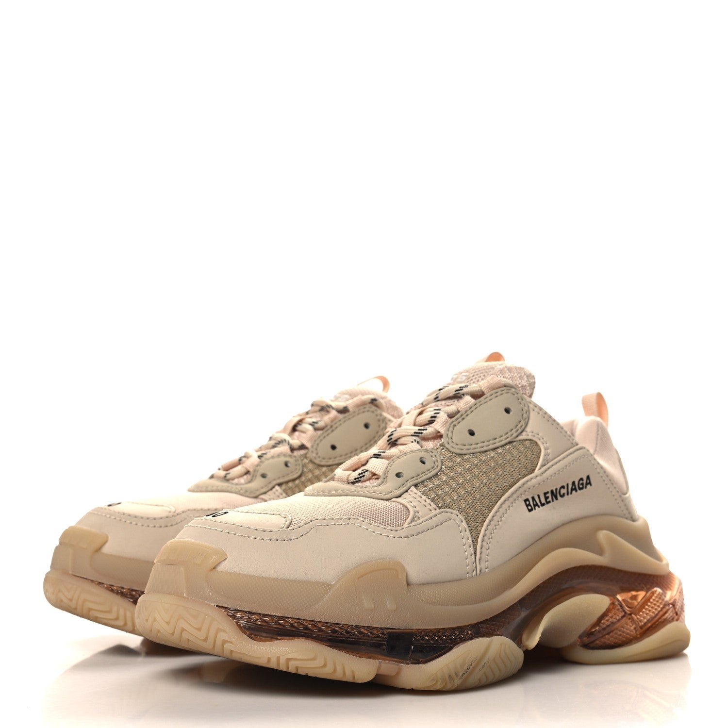 FABRIC MESH CLEAR SOLE WOMENS TRIPLE S SNEAKERS BEIGE