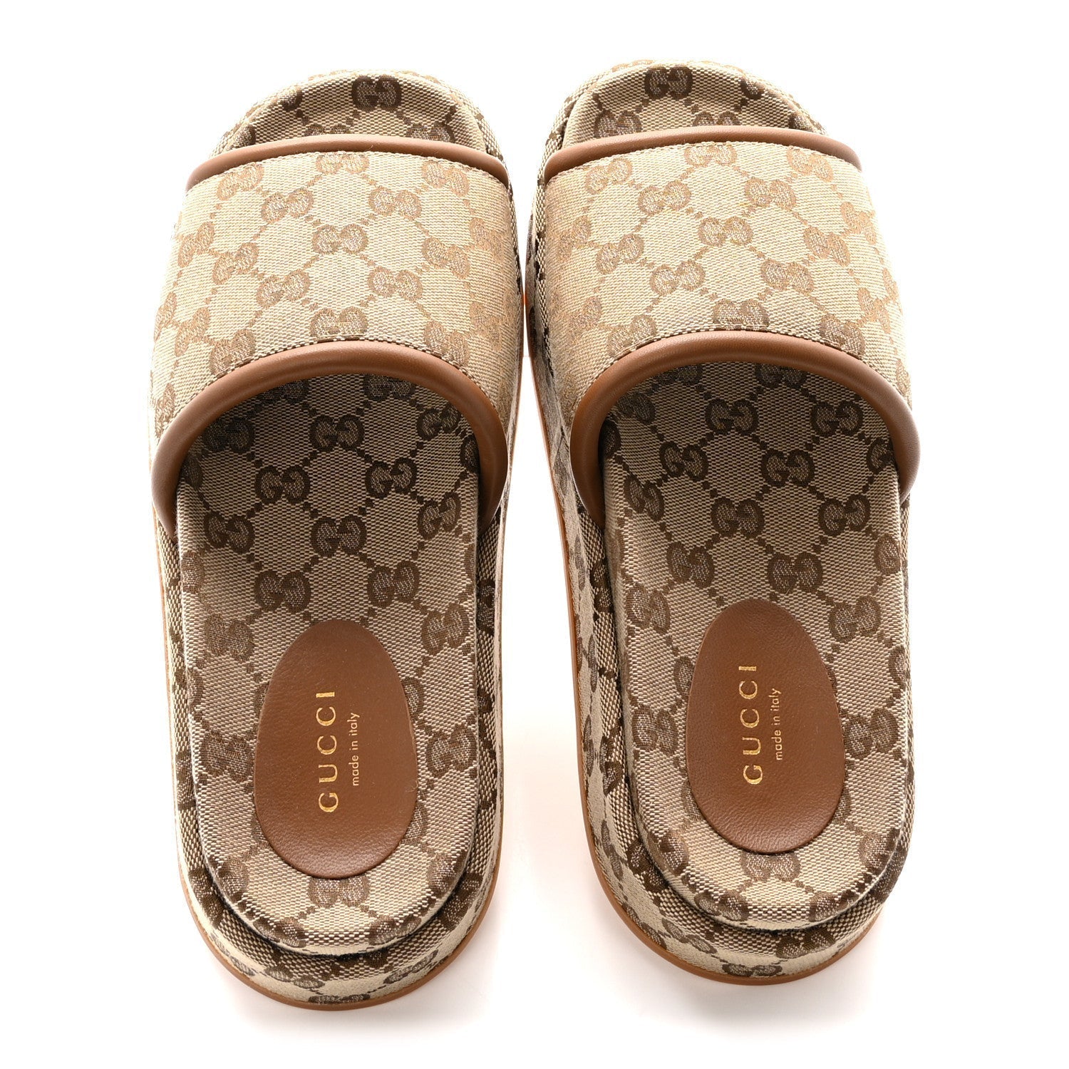 ORIGINAL GG CANVAS MONOGRAM WOMENS GG PLATFORM SANDALS BEIGE DARK BROWN