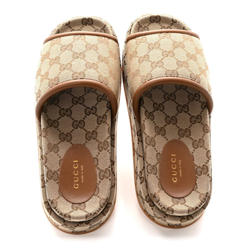 ORIGINAL GG CANVAS MONOGRAM WOMENS GG PLATFORM SANDALS BEIGE DARK BROWN