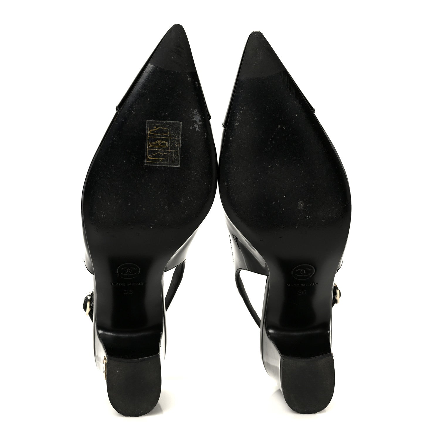 PATENT CALFSKIN CAP TOE CC SLINGBACK PUMPS BLACK