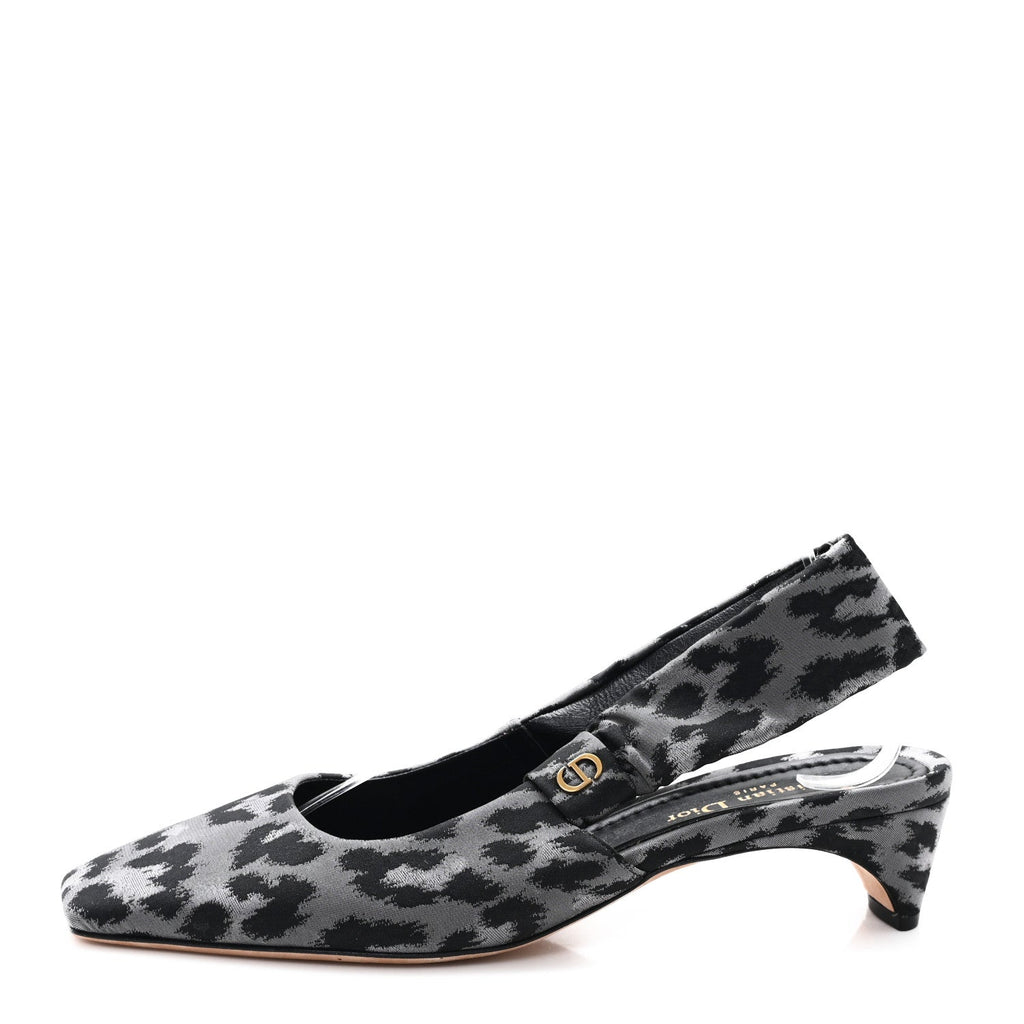 SHINY NYLON LEOPARD PRINT MIZZA SLINGBACK PUMPS GREY