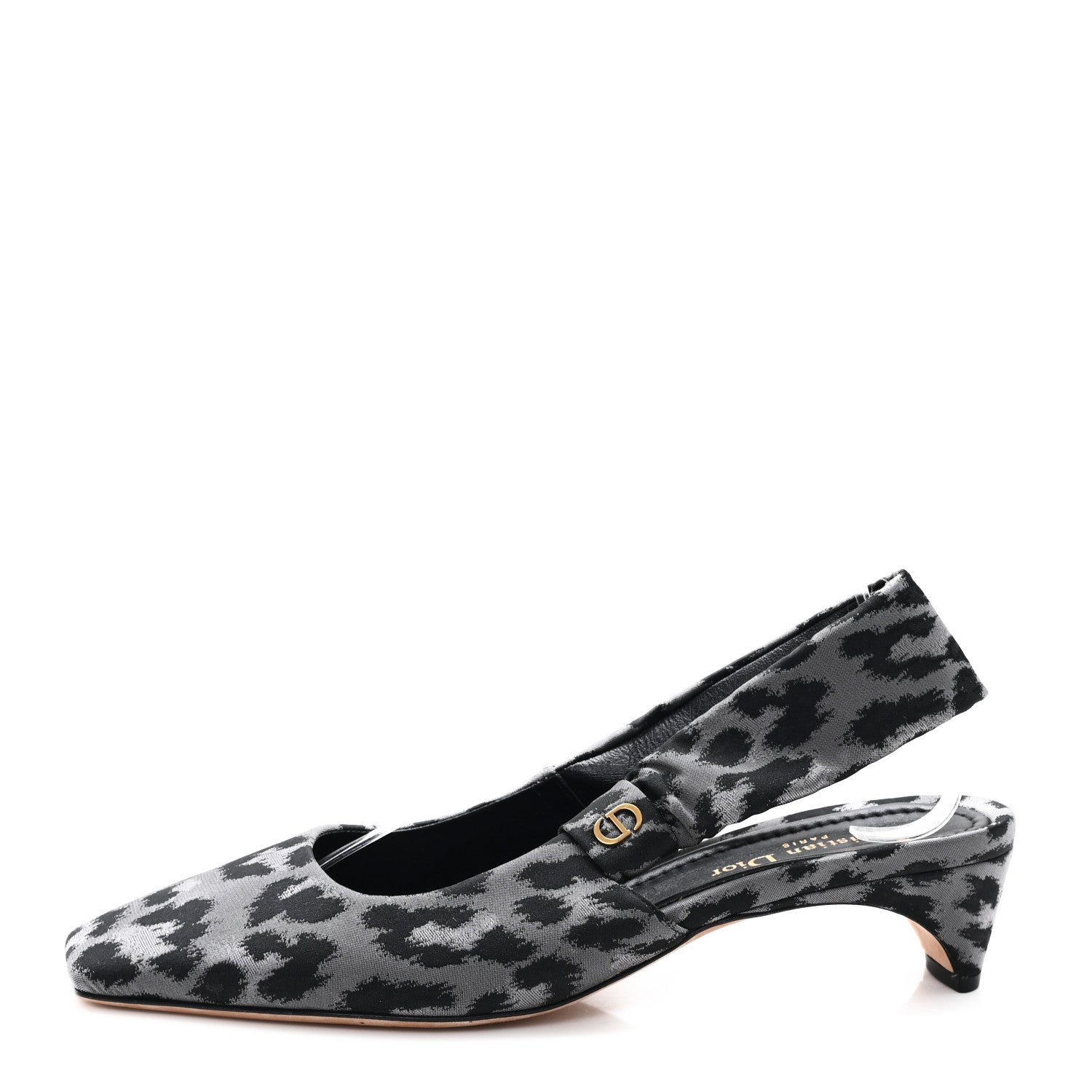 SHINY NYLON LEOPARD PRINT MIZZA SLINGBACK PUMPS GREY
