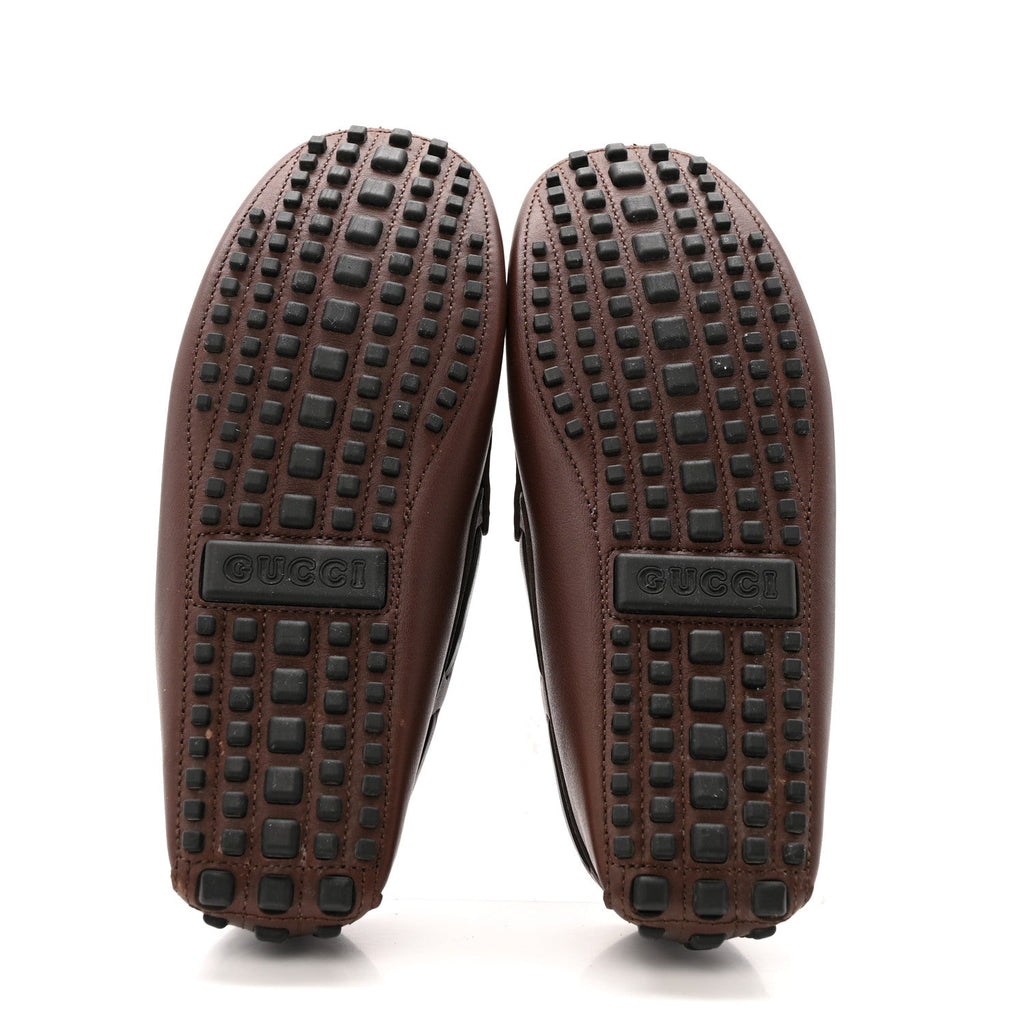 CALFSKIN FRINGE INTERLOCKING G MENS DRIVER LOAFERS BROWN