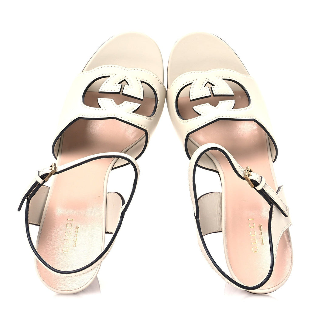 COSMOS SOFTY CALFSKIN WOODEN INTERLOCKING G CUT-OUT /120MM PLATFORM SANDALS MYSTIC WHITE
