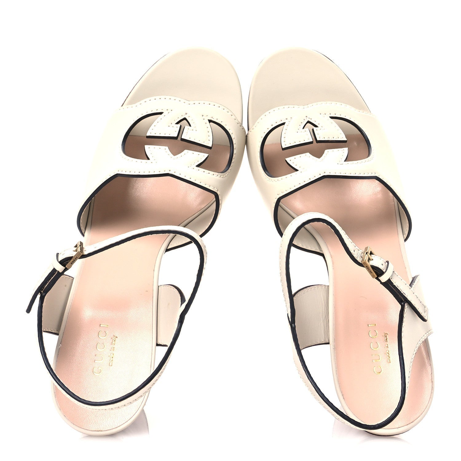 COSMOS SOFTY CALFSKIN WOODEN INTERLOCKING G CUT-OUT /120MM PLATFORM SANDALS MYSTIC WHITE