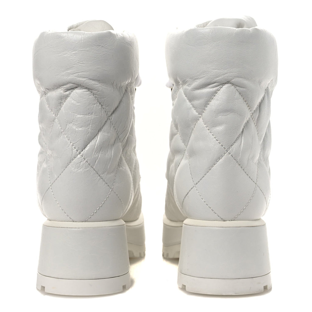 CRUMPLED PATENT LAMBSKIN CALFSKIN QUILTED LACE UP COMBAT BOOTS WHITE BLACK