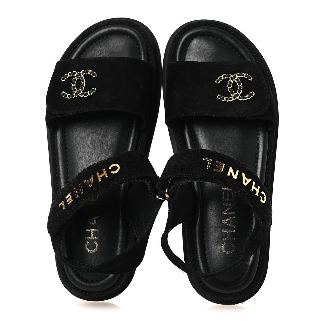 SUEDE CALFSKIN DAD SANDALS BLACK