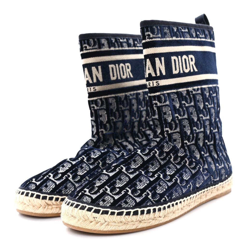 VELVET OBLIQUE GRANVILLE ESPADRILLE BOOTS DEEP BLUE